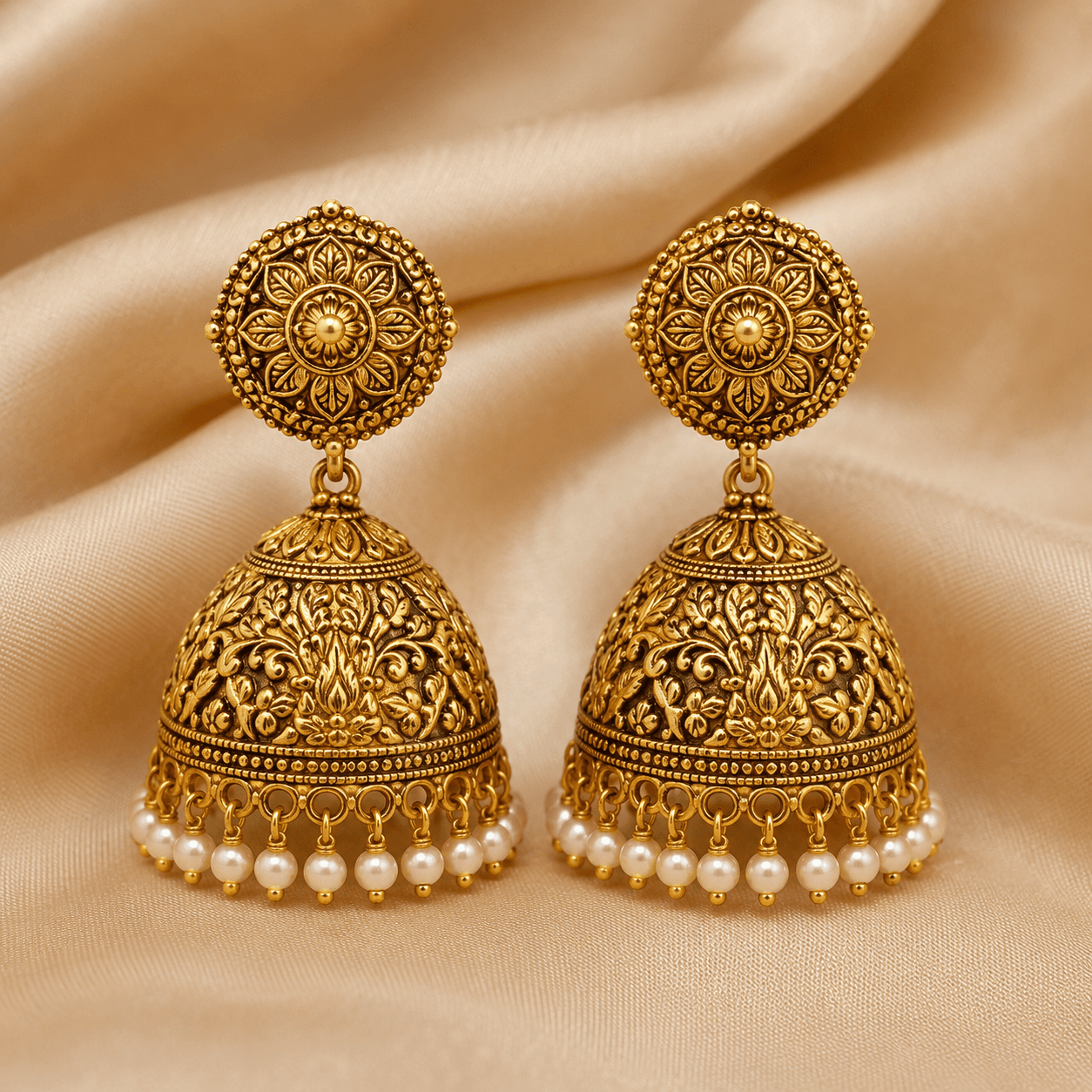 Antique Gold-Tone Pearl-Look Jhumka